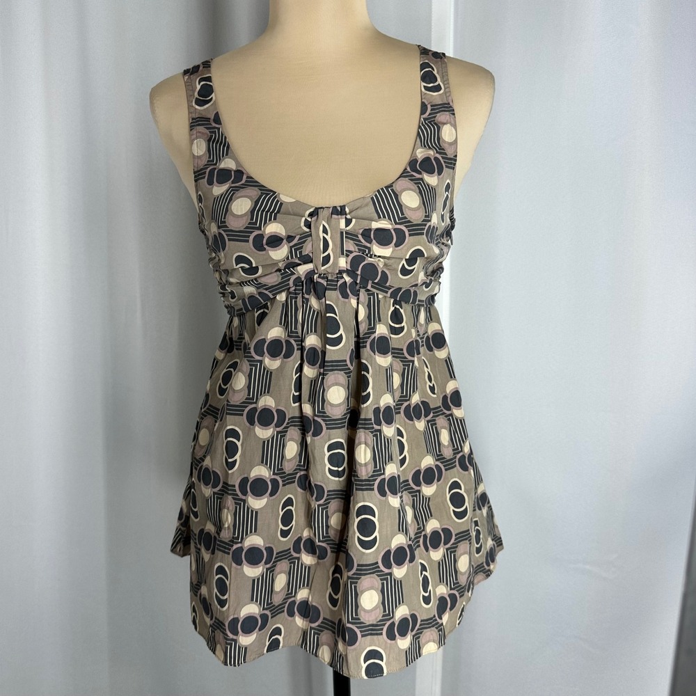Ted Baker Silk Blend Top 1 Geometric Print Empire Waist Tie Back Sleeveless